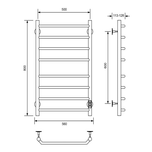 Полотенцесушитель электрический Cantu-A, 50/80, черный