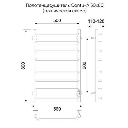 Полотенцесушитель электрический Cantu-A, 50/80, графит брашинг