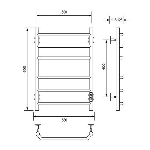 Полотенцесушитель электрический Cantu-A, 50/60, черный