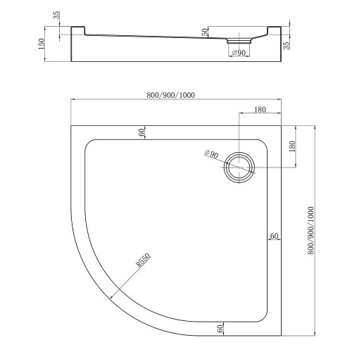 Душевой поддон Veconi Tezeo Acrylic TZ-51B, 900x900x150, акрил, черный
