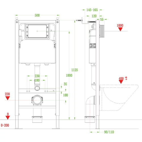 Инсталляция для унитаза VECONI FRAME600, 500x165x1125