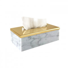 3SC Elegance MARMO Контейнер для салфеток 23х12,5хh7см, цвет: мрамор bianco carrara/золото 24к. Lucido
