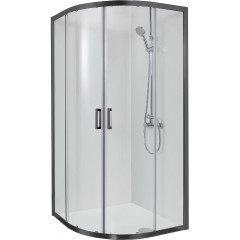 AQ ARI RO 10020BL Душевой уголок 1/4 круга, двери раздвижные 1000x1000x2000, профиль черный, стекло прозрачное