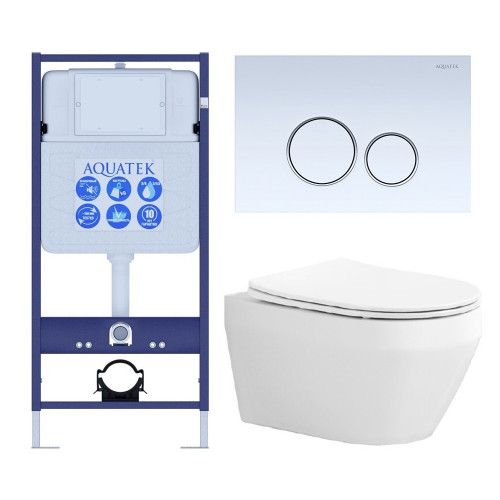 SET AQUATEK ЛЕЯ-015 4в1 (рама AQUATEK Standard INS-0000012+крепеж KKI-0000002+клавиша KDI-0000015+унитаз ЛЕЯ AQ1199-00 с тонким сиденьем soft-close)