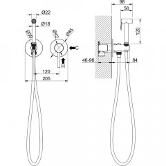 AQ1319BGM ЕВРОПА комплект для гигиенического душа встроенный 2 отв. (смеситель + гигиеническая лейка + шланг), оружейная сталь (шлиф. черный хром)