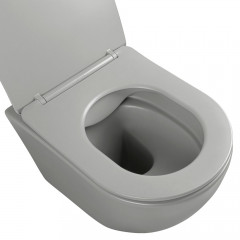 AQ1901-MG ЕВРОПА Унитаз подвесной безободковый 525*360*320мм, тонкое сиденье с механизмом плавного закрывания, крепеж, цвет матовый серый