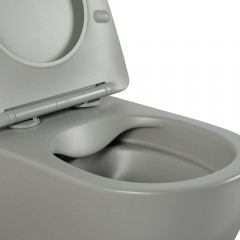 AQ1901-MG ЕВРОПА Унитаз подвесной безободковый 525*360*320мм, тонкое сиденье с механизмом плавного закрывания, крепеж, цвет матовый серый