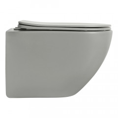 AQ1901-MG ЕВРОПА Унитаз подвесной безободковый 525*360*320мм, тонкое сиденье с механизмом плавного закрывания, крепеж, цвет матовый серый