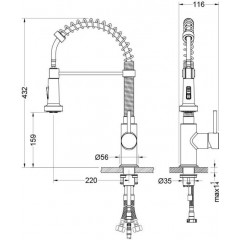 AQ1387CR ЕВРОПА смеситель для кухни 2 jet (профессиональный)