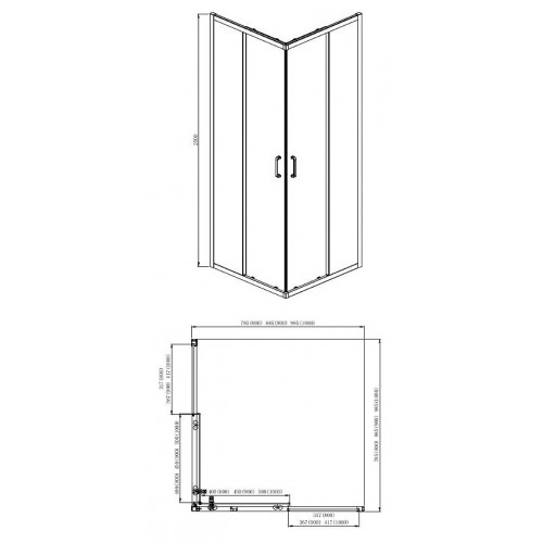AQ ARI KV 08020CH Душевой уголок квадратный, двери раздвижные 800x800x2000 профиль хром, стекло прозрачное (AQ NAA 1142-80)
