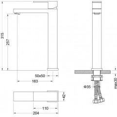 AQ1604MB ЛИБРА смеситель для раковины высокий 257, без донного клапана, матовый черный