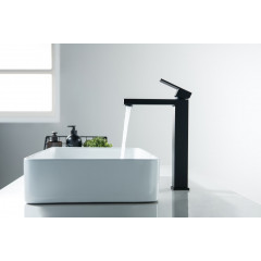 AQ1604MB ЛИБРА смеситель для раковины высокий 257, без донного клапана, матовый черный