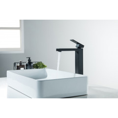 AQ1604MB ЛИБРА смеситель для раковины высокий 257, без донного клапана, матовый черный