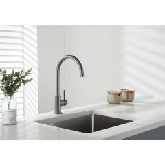 AQ1382BGM ЕВРОПА смеситель для кухни, оружейная сталь (шлиф. черный хром)