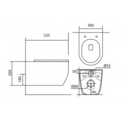 AQ1106L-00 ЕВРОПА Унитаз подвесной безободковый 525*360*260мм, тонкое сиденье с механизмом плавного закрывания, крепеж