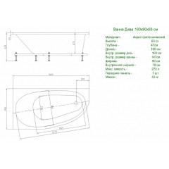 Ванна Дива 160*90 левая