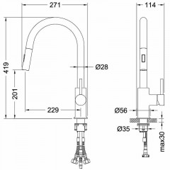 AQ1784CR ЛУГАНО смеситель для кухни с вытяжным изливом 2 jet
