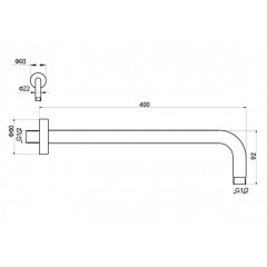 AQ2176BGM держатель верхнего душа настенный 400 мм, оружейная сталь (шлиф. черный хром)