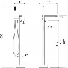 AQ1645MB ЛИБРА смеситель для ванны напольный, матовый черный