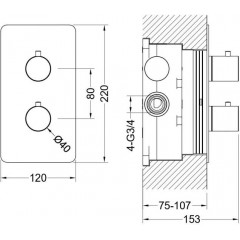 AQ1392CR ЕВРОПА термостатический смеситель для ванны 2 режима (внешняя и скрытая часть)