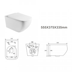 AQ1537T-00 МЕДЕЯ Унитаз подвесной TORNADO безободковый 555*375*335, тонкое сиденье с механизмом плавного закрывания, крепеж