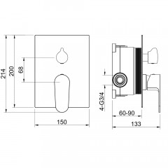 AQ1246BG ОБЕРОН смеситель для ванны 2 режима (внешняя и скрытая часть), шлиф. золото