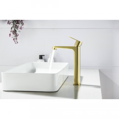 AQ1204BG ОБЕРОН смеситель для раковины высокий 240, без донного клапана, шлиф. золото