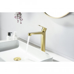 AQ1204BG ОБЕРОН смеситель для раковины высокий 240, без донного клапана, шлиф. золото