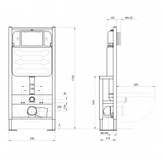 INS-0000016 Aquatek Монтажная рама усиленная, отдельностоящая для подвесного унитаза, 1130*530*210