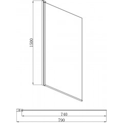 AQ DEL SBA 08015BL Шторка на ванну, одноэлементная, поворотная 800X1500 профиль черный, стекло прозрачное
