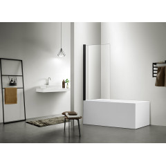 AQ DEL SBA 08015BL Шторка на ванну, одноэлементная, поворотная 800X1500 профиль черный, стекло прозрачное