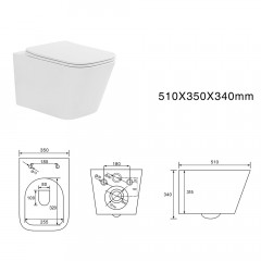 AQ1505T-00 ЛИБРА Унитаз подвесной TORNADO безободковый 510*345*340, тонкое сиденье с механизмом плавного закрывания, крепеж