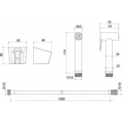 AQ2054CR гигиенический ручной душ со шлангом 120 см и держателем