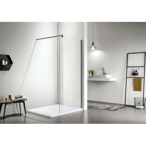 AQ WIW 12020GM Душевая перегородка Walk in с держателем 1200x2000 профиль оружейная сталь, стекло прозрачное