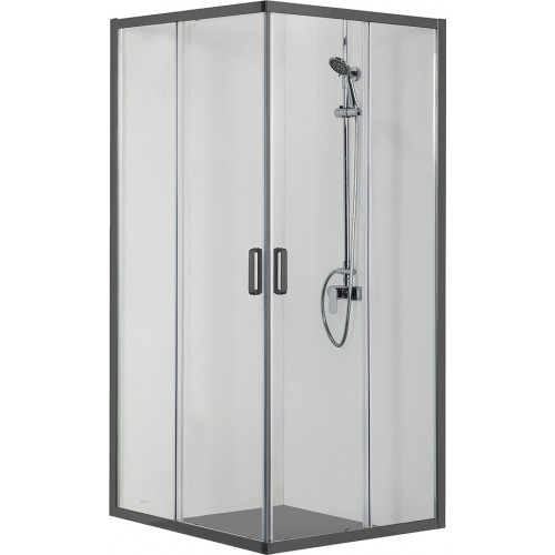 AQ ARI KV 09020BL Душевой уголок квадратный, двери раздвижные 900x900x2000 профиль черный, стекло прозрачное
