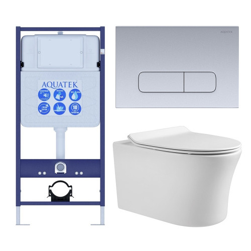 SET AQUATEK НИКА-014 4в1 (рама AQUATEK Standard INS-0000012+крепеж KKI-0000002+клавиша KDI-0000014+унитаз НИКА AQ2009-00 с тонким сиденьем soft-close)
