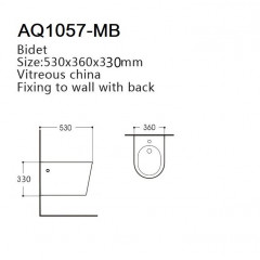 AQ1057-MB ВЕГА Биде подвесное 530*360*330, цвет черный матовый