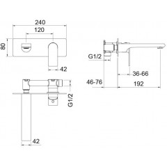 AQ1413MB ЛИРА смеситель для раковины настенный (внешняя и скрытая часть), матовый черный