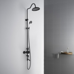 AQ2543MB КЛАССИК термостатическая душевая система с изливом 220мм, матовый черный