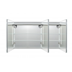 AQ7124-MLC Алюминиевый зеркальный шкаф с подсветкой 1200*700*133,крепеж.Три зерк.дверцы 39,8см, две стекл.полки, круговая подсветка, антизапотевание