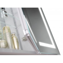 AQ7124-MLC Алюминиевый зеркальный шкаф с подсветкой 1200*700*133,крепеж.Три зерк.дверцы 39,8см, две стекл.полки, круговая подсветка, антизапотевание