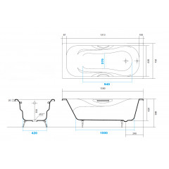 AQ8050FH-00 ГАММА ванна чугунная эмалированная 1500x750 в комплекте с 4-мя ножками и 2-мя ручками