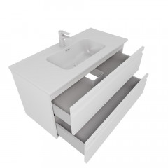 AQ77100-MW Комплект мебели:Тумба 100 см ВЕГА с раковиной AQ4100-00, 2 ящика,цвет белый мат