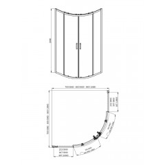 AQ ARI RO 09020GM Душевой уголок 1/4 круга, двери раздвижные 900x900x2000, профиль оружейная сталь, стекло прозрачное