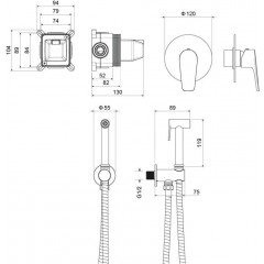 AQ1119MB БЕТТА набор с гигиеническим душем (смеситель + гигиеническая лейка + шланг + шланговое подсоединение с держателем), матовый черный