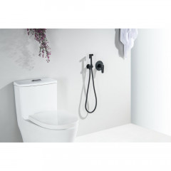 AQ1119MB БЕТТА набор с гигиеническим душем (смеситель + гигиеническая лейка + шланг + шланговое подсоединение с держателем), матовый черный