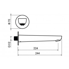 AQ1141BGM БЕТТА излив для ванны 224 мм, оружейная сталь (шлиф. черный хром)