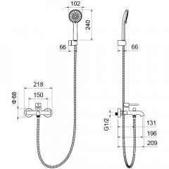 AQ1349BG ЕВРОПА смеситель для ванны с душевым набором 3jet, шлиф. золото