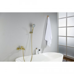 AQ1349BG ЕВРОПА смеситель для ванны с душевым набором 3jet, шлиф. золото