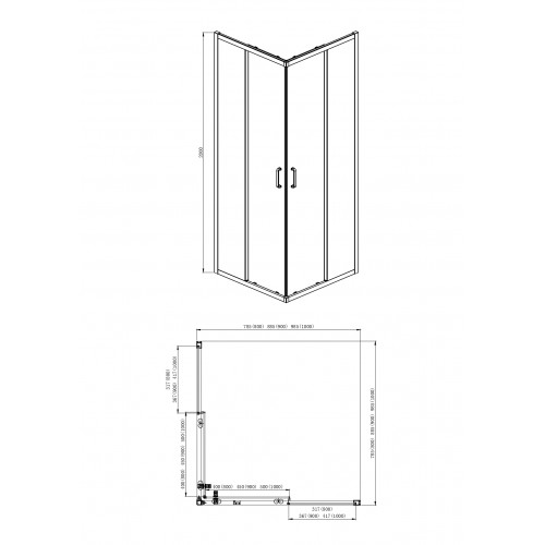 AQ ARI KV 09020CH Душевой уголок квадратный, двери раздвижные 900x900x2000 профиль хром, стекло прозрачное